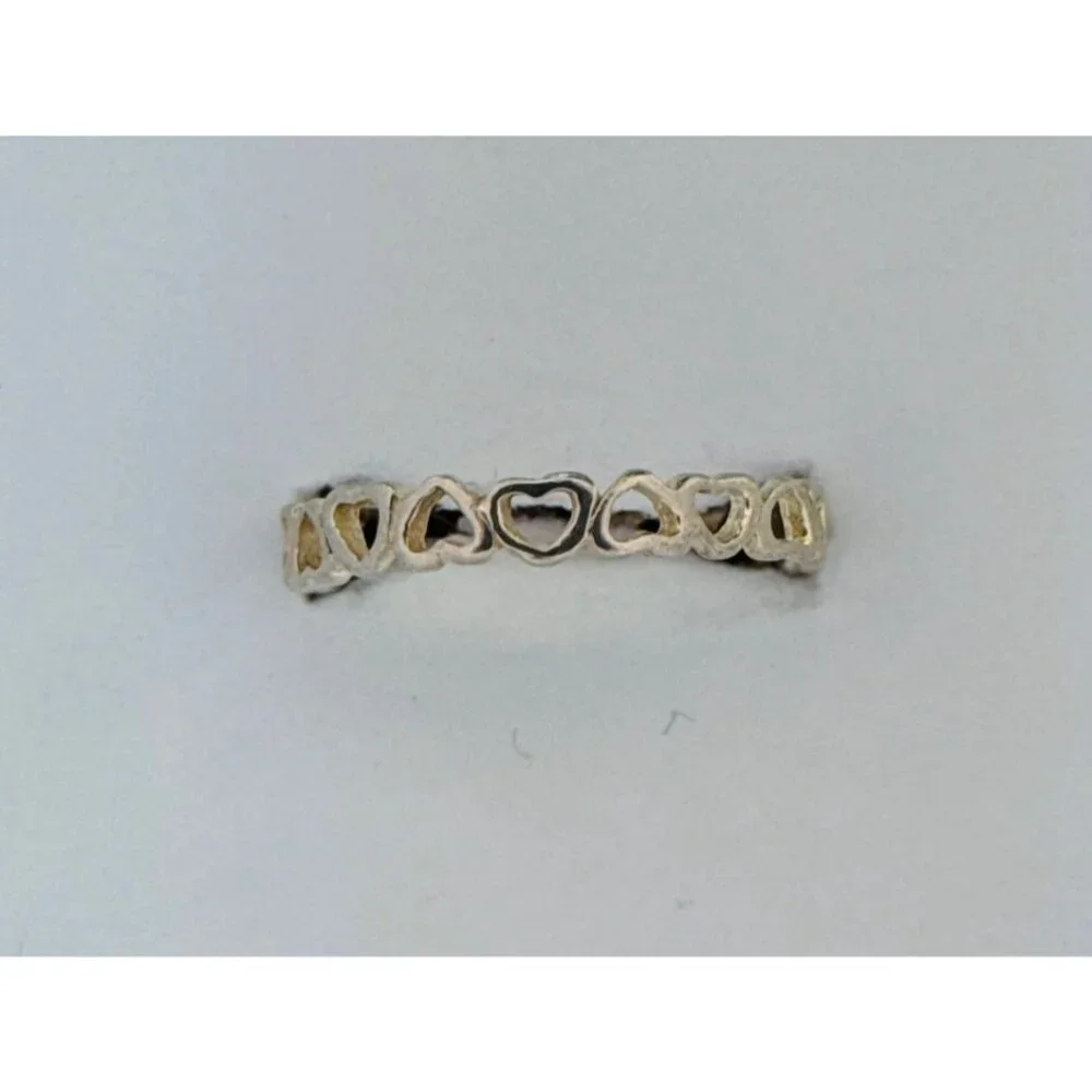 Sterling Silver 925 Open Heart Band Ring, Size 9.25, 925 Estate Jewelry - Picture 2 of 8